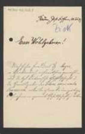 Brief von Alois Zick an Unbekannt