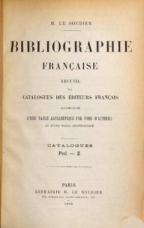 Bibliographie française. 5. 1896 = Ped - Z
