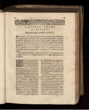 Capitis Primi Ad Romanos Argumentum, partitio, analysis
