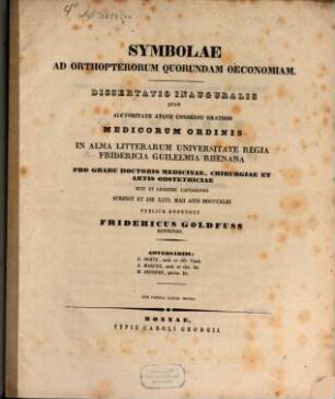 Symbolae ad orthopterorum quorundam oeconomiam : cum tabula lapidi incisa