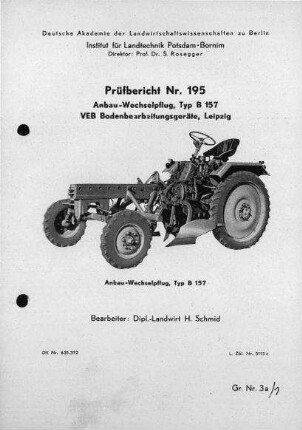 Anbau-Wechselpflug, Typ B 157
