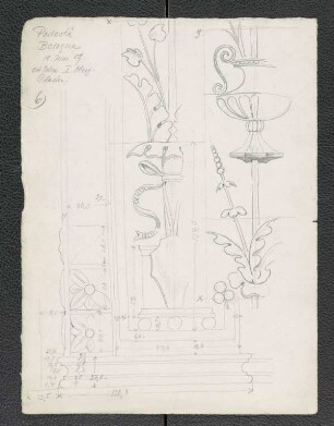 Palazzo del Podestà zu Bologna, Pilaster der Ostecke (Obergeschoss), Balustrade