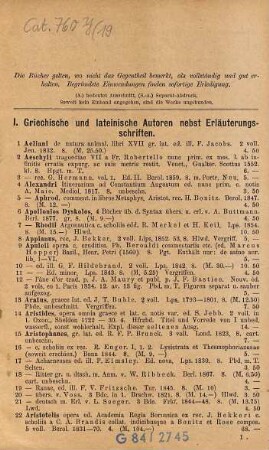 Verzeichniss antiquarischer Bücher von Carl Steyer, Antiquariat, Cannstatt bei Stuttgart. 19. 1885