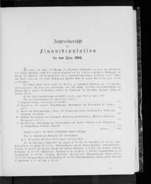 Jahresbericht der Finanzdeputation für das Jahr 1903.