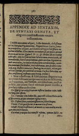 Appendix Ad Syntaxin, De Syntaxi Ornata, Et eleganti constructarum vocum collocatione.