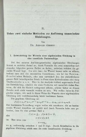 II. Ueber zwei einfache Methoden zur Auflösung numerischer Gleichungen.