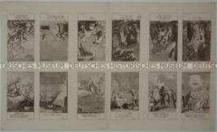 Vollständige Illustrationsfolge zu Blumauers "Aeneide" mit 12 Darstellungen auf einem (zusammengeklebten) Papierbogen