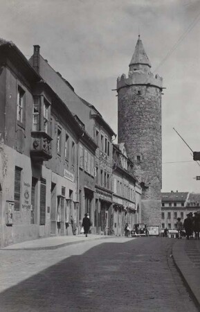 Bautzen, Blick zum Wendischen Turm mit Photohaus Huth (Mitte links)