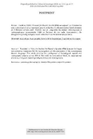 Lexicologie et lexicographie à l’Institut für Deutsche Sprache