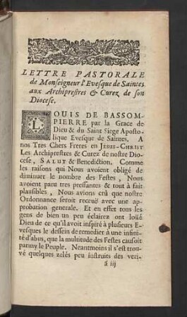Lettre Pastorale