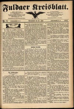 Erste Ausgabe vom Samstag, den 21. Juni 1902.