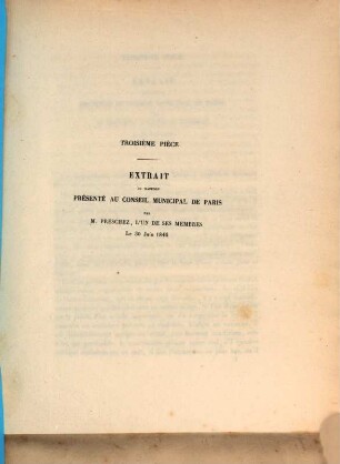 Extrait du rapport présenté an Conseil Municipal de Paris par Preschez, Le 30 Juin 1846