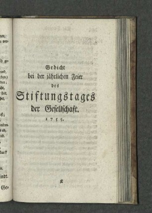 Gedicht bei der jährlichen Feier des Stiftungstages der Gesellschaft 1755