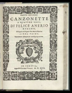 Felice Anerio: Canzonette a quattro voci ... Canto Secondo