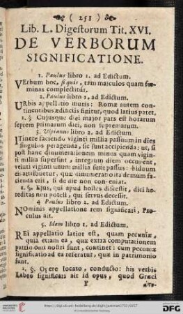 Lib. L. Digestorum Tit. XVI. Der verborum significatione