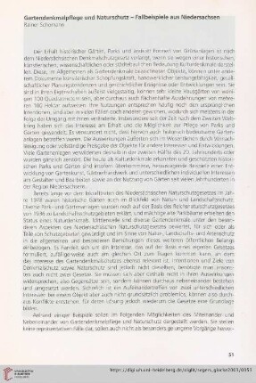 Gartendenkmalpflege und Naturschutz - Fallbeispiele aus Niedersachsen