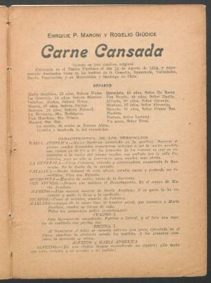 Carne cansada : sainete en tres cuadros, original