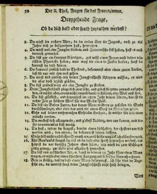 Dreyzehende Frage, Ob du dich bald oder spath heyrathen werdest?