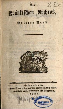 Des Fränkischen Archivs ... Band. 3, 3. 1791