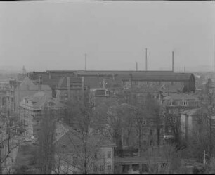 Dresden-Neustadt. Blick vom Hochhaus (Verwaltungsgebäude der Dresdner Verkehrsbetriebe) nach Nordwesten zum Neustädter Bahnhof