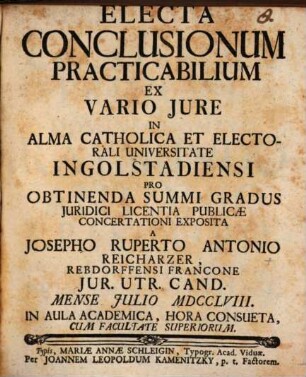 Electa Conclusionum Practicabilium Ex Vario Jure