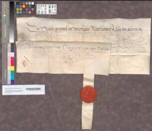 Aanstelling van de Staten-Generaal voor Walraven van Brederode, Heer van Ameiden, tot Ritmeester van een compagnie paarden, 22 Dezember 1614. Perkament met 1 uithangend zegel. Hieraan ist gehecht: Brieven van attache van den Goeverneur en de Gecommitteerde Raden van Holland, 23 d. a. v. Perkament met 1 opgeplakt zegel.