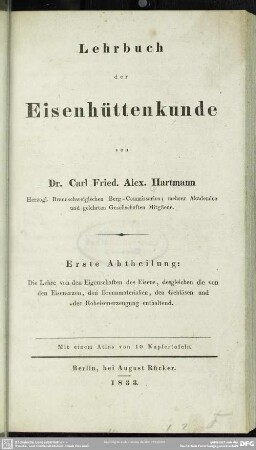 1: Lehrbuch der Eisenhüttenkunde