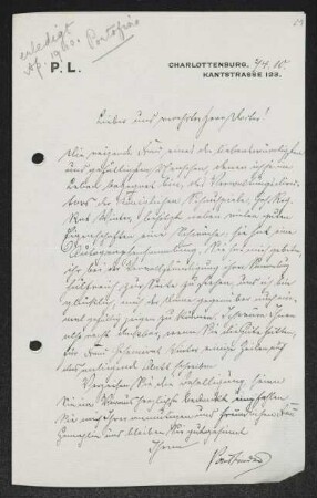 Brief von Paul Lindau an Gerhart Hauptmann