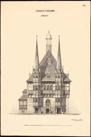 Rathaus, Wernigerode Umbau: Aufriss Vorderansicht 1:50