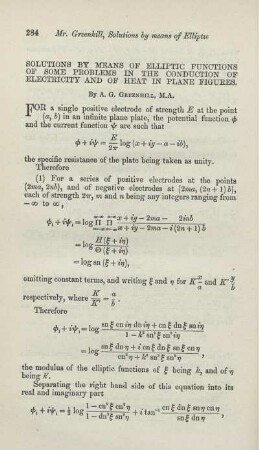 Solutions by means of elliptic functions of some problems in the conduction of electricity and of heat in plane figures.