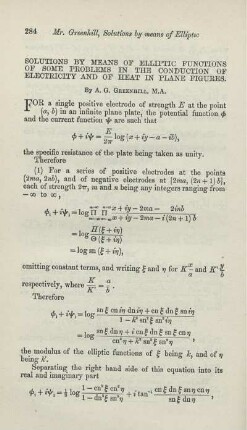 Solutions by means of elliptic functions of some problems in the conduction of electricity and of heat in plane figures.