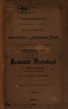 Antiquarischer Katalog von Ferdinand Steinkopf in Stuttgart, 57. 1870