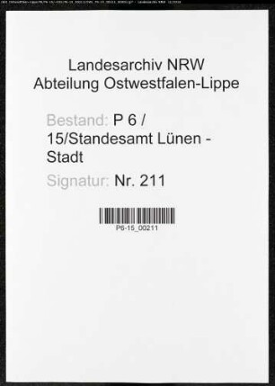 Sterberegister Standesamt Lünen