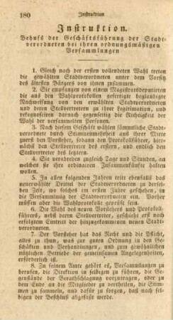 Instruktion. Behufs der Geschäftsführung der Stadtverordneten bei ihren ordnungsmäßigen Versammlungen