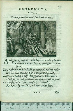 Emblemata. XLVIII. Denck, voor den nood, steeds aen de dood.