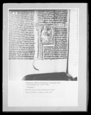 Lüneburger Bibel — Initiale P (aulus), darin der thronende Apostel