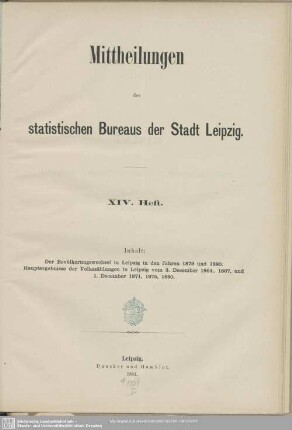 14.1881: Mittheilungen des Statistischen Bureaus der Stadt Leipzig