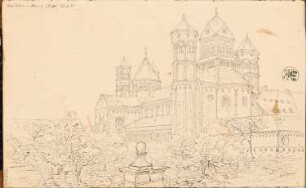 Reiseskizzenbuch 1828: Kloster Maria Laach: Perspektivische Ansicht Kloster Maria Laach