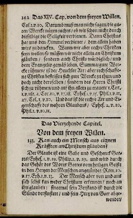 Das Vierzehende Capitel. Von dem freyen Willen. = Caput XIV. De Viribus Humanis seu hominis arbitrio.