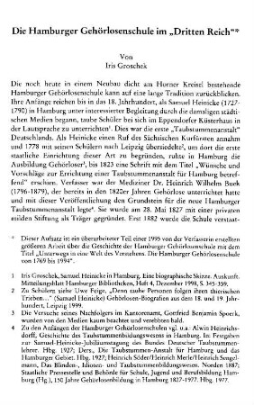 Die Hamburger Gehörlosenschule im "Dritten Reich"