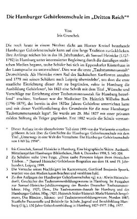 Die Hamburger Gehörlosenschule im "Dritten Reich"