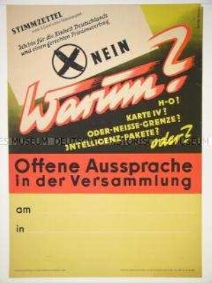 Maueranschlag für Ankündigung einer Versammlung zum 3. Volkskongress für Einheit Deutschlands und gerechten Frieden (blanko)
