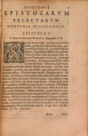 Ivsti Lipsi[i] Epistolarvm Selectarvm Centvria Miscellanea