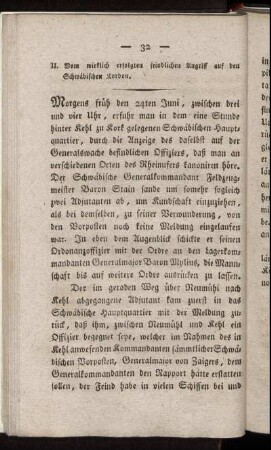 II. Vom wirklich erfolgten feindlichen Angriff auf den Schwäbischen Kordon.