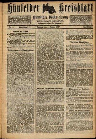 Erste Ausgabe vom Samstag, den 01. Januar 1927.