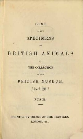 List of the specimens of British animals, Part 8. Fish