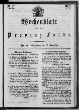 Nr. 47, Ausgabe vom 22. November 1862