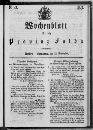 Nr. 47, Ausgabe vom 22. November 1862