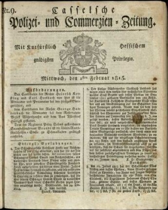 Nr. 9, Mittwoch, den 1sten Februar 1815