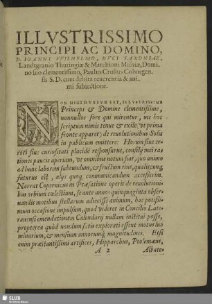 Illustrissimo Principi Ac Domino D. Ioanni Wilhelmo, Duci Saxoniae, Landtgrauiio Thuringiae & Marchioni Misniae ... Paulus Crusius Coburgen ... cum debita reuerentia & animi subiectione
